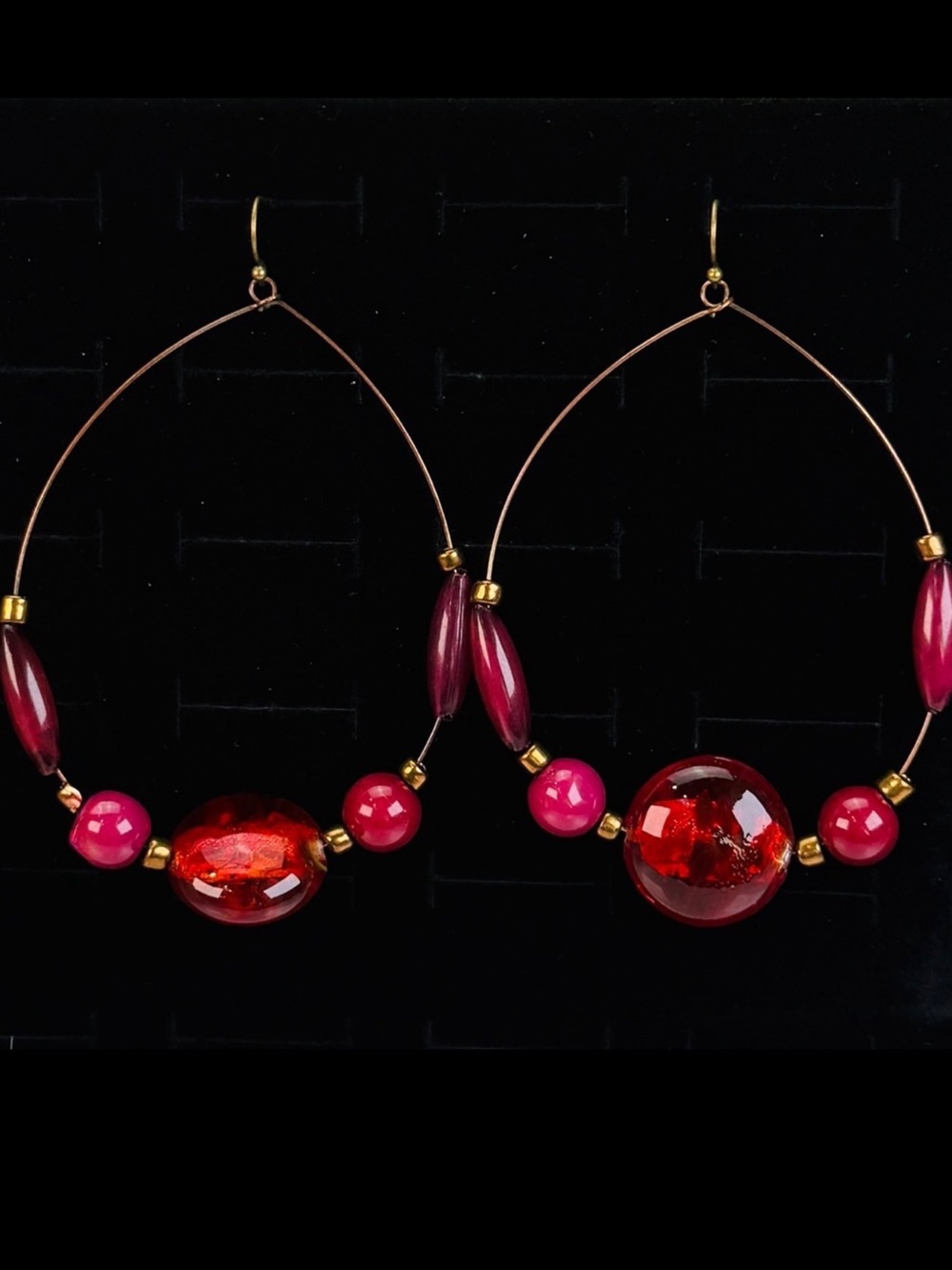 Bohemian chic red costume pierced dangle earrings